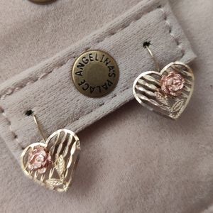 14K Yellow and Rose Gold Floral Heart Earrings